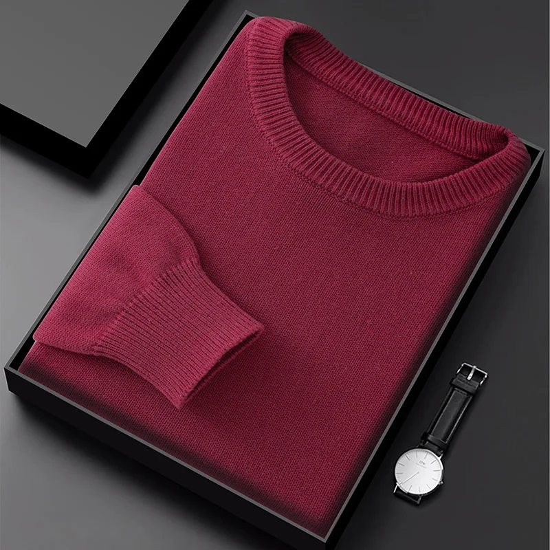 LDZWSM Men's Sweaters Pure Color Young Men Cotton Sweater Round Collar Big Size Pullover for Man Tops Thin Sweater