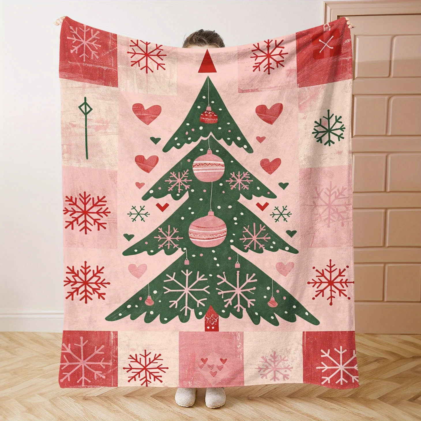 

1pc Christmas tree and snowflake pattern blanket, polyester fabric, machine washable, suitable for bed, sofa, office, camping