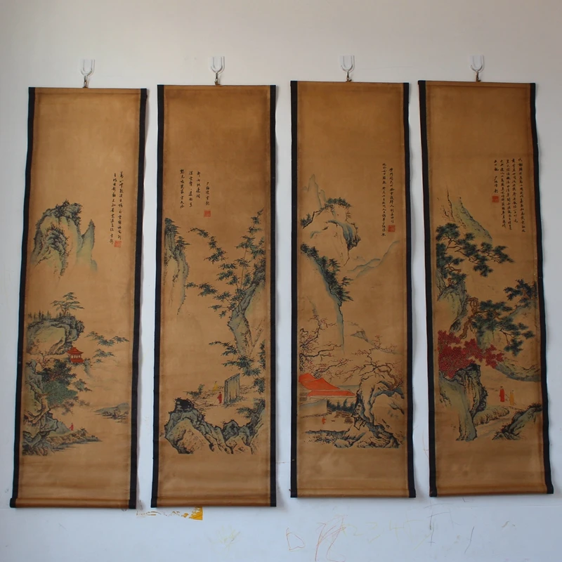 

Old calligraphy mural, Chen landscape painting, four-screen decorative painting living room hanging painting has been mounted