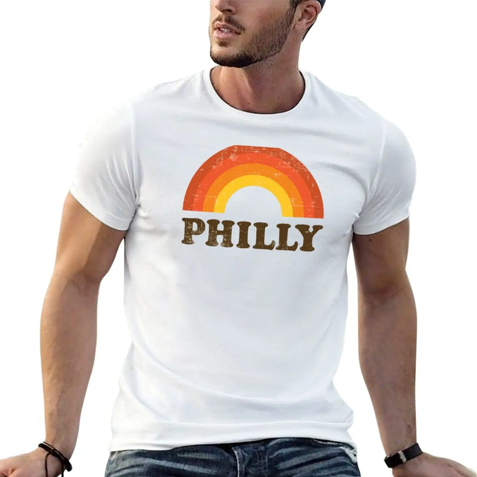 Vintage Philly Vacation Souvenir Retro Rainbow T-Shirt sweat customs design your own mens vintage t shirts