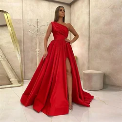 Shiyicey Floor-length Delicacy Long Women's One Shoulder Birthday Prom Dreses Satin Side Slit Formal Evening Party Wedding Gowns