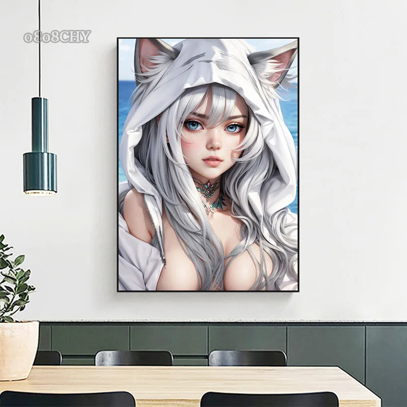 Hot Sexy Anime Beach Girl Canvas Posters and Prints Beautiful Manga Girl Canvas Painting Wall Art Pictures for Home Room Decor