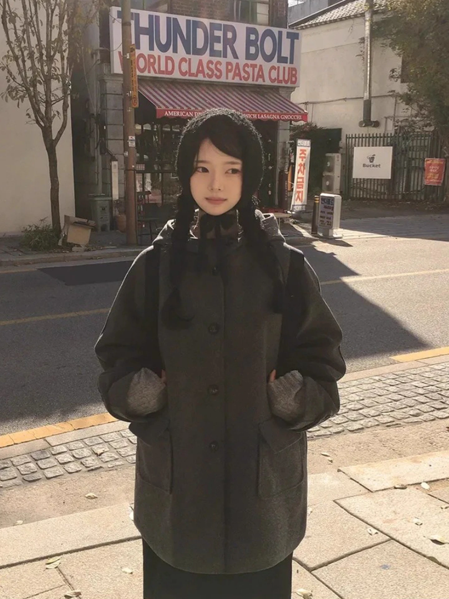 

Women's College Sle Woolen Coat Winter New Arrival Mid-Length Hooded Single-Button Cotton Lined Faionable Outerwear