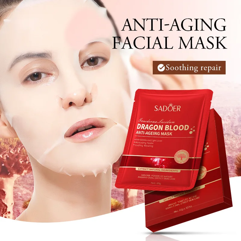 10Pcs Dragon Blood Moisturizing Tender Facial Mask Light Lines Soothing Repair Face Dry Rough Firming Beauty Face Skin Care