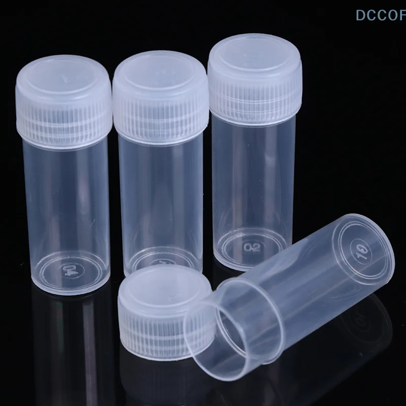 10Pcs 5ml Plastic Test Tubes Vials Sample Container Powder Craft Screw Cap Bottles for Office School Chemistry Supplies