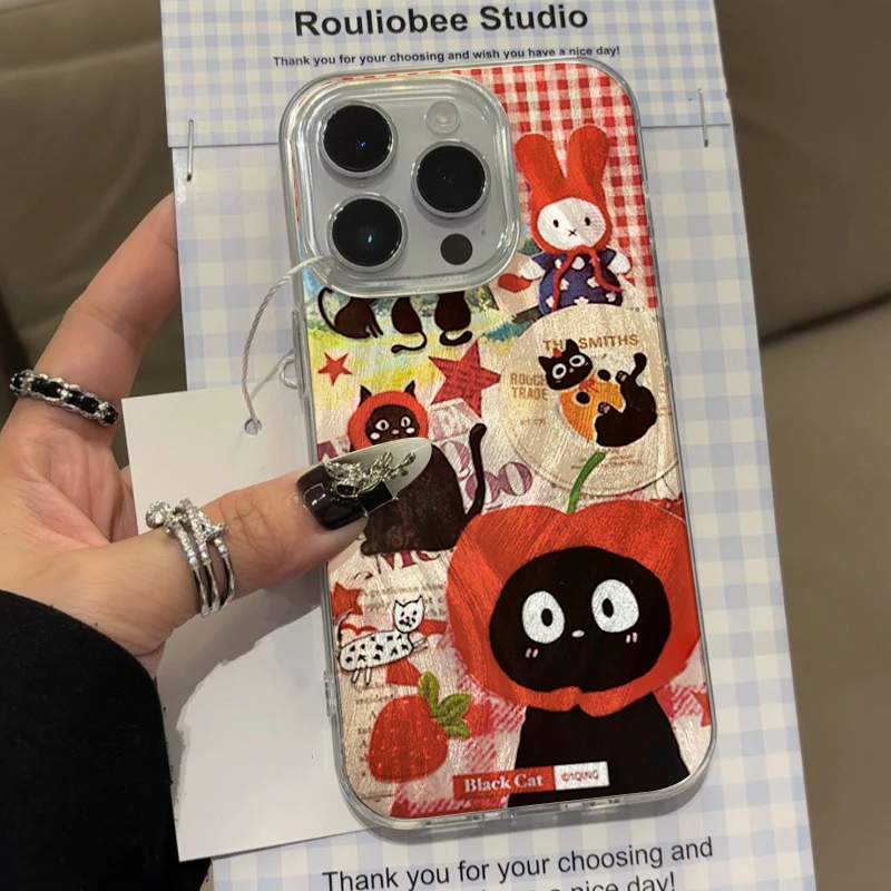 Cute Red Hat Cat Strawberry Phone Case For Samsung Galaxy S25 S24 Ultra S23 FE S22 S21 Plus A55 A56 A16 A15 A54 A53 A33 5G Cover - náhled 2