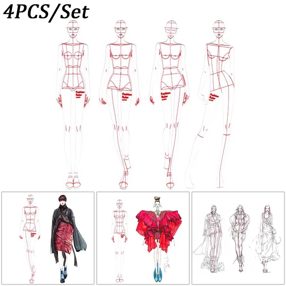 4/5pcs Template Ruler Fashion Illustration Ruler Figure Dresses Multifunctional Work Clothes Sewing Design Tailoring Tools