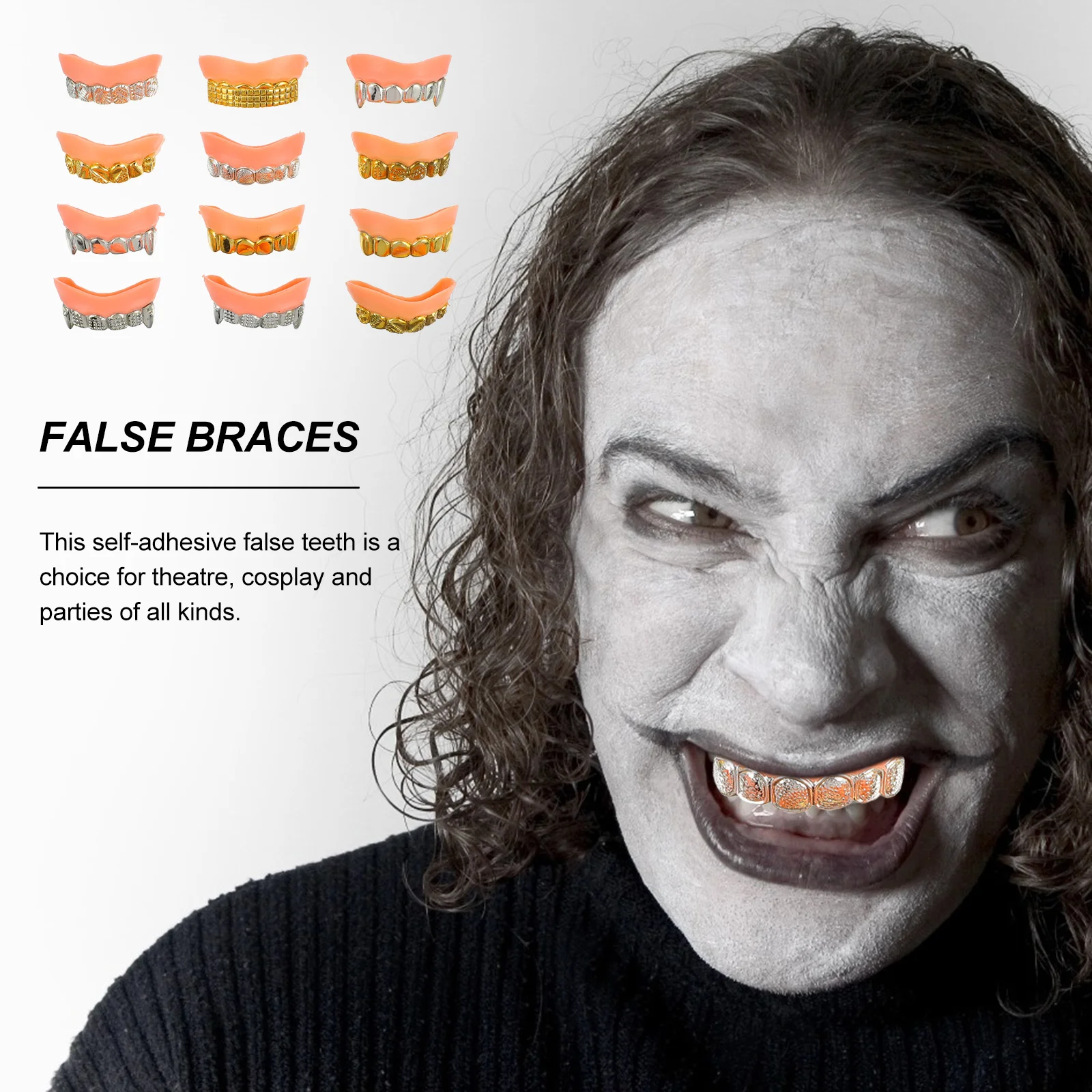 

12Pcs Simulation Zombie Dentures Halloween Costume Props Funny False Teeth Cosplay Party Teeth Braces Halloween Costume Props