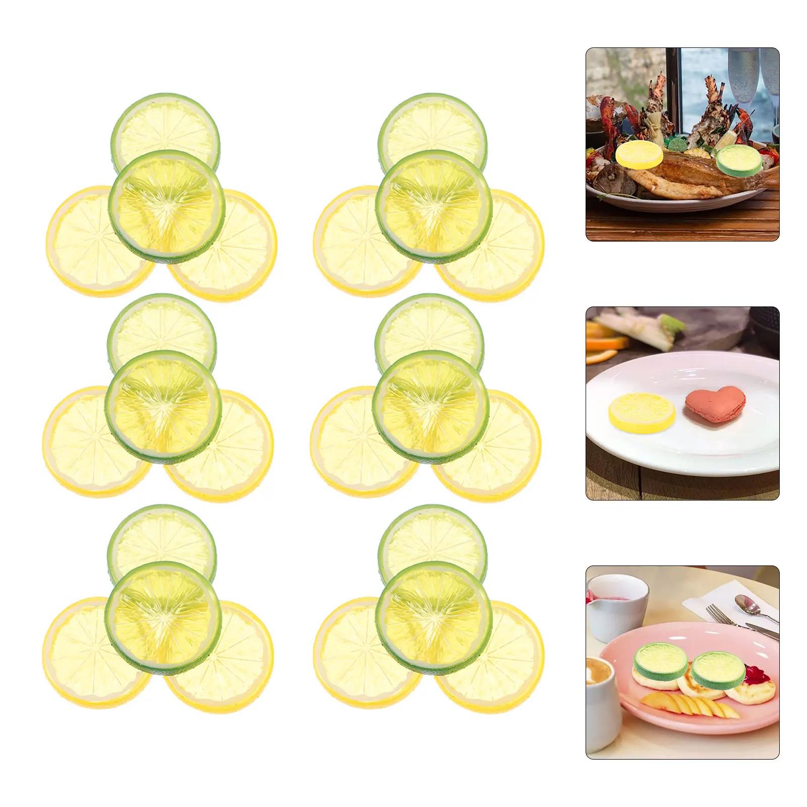 

24pcs Pvc Artificial Lemon Slices Lifelike Fake Lemon Slices Kitchen Photography Props Fruit Decoration Display Filler Realistic