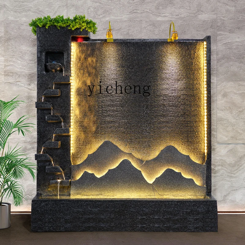 Tqh Artificial Mountain and Fountain Hallway Water Curtain Wall Decoration Living Room Floor Decoration