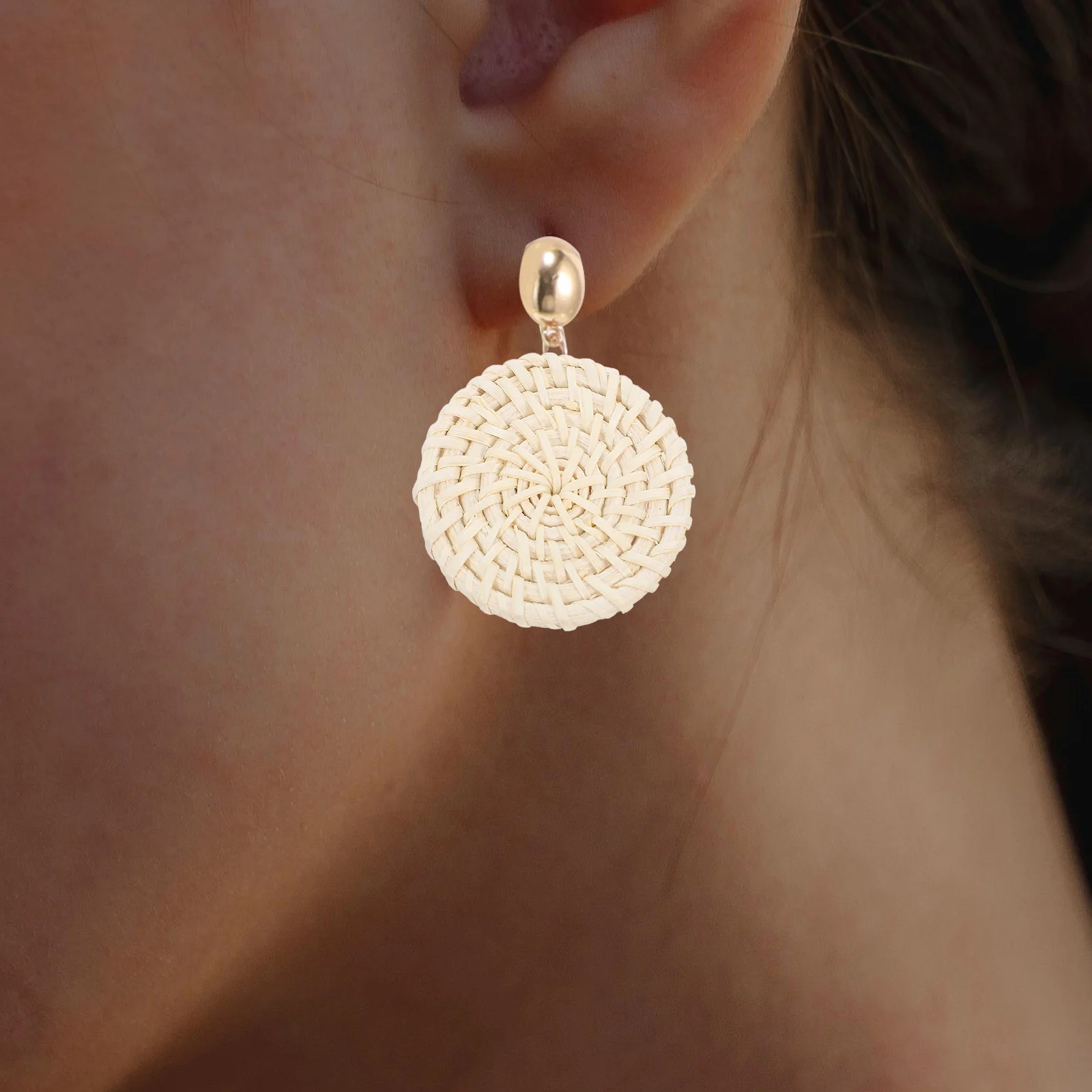 

5PCS Rattan Woven Charms Round Cake Earring Pendants Bohemian Reed Travel Cane Jewelry Making Parts Geometric Earrings
