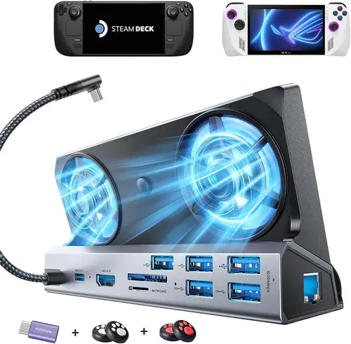 Imagen 1 del producto Legion Go Dock, estación de acoplamiento Legion Go 13 en 1 con 5 USB 3.0 y 2.0, ventilador de refrigeración dual, HDMI 4K a 60 Hz, carga de 100 W para Legion Go