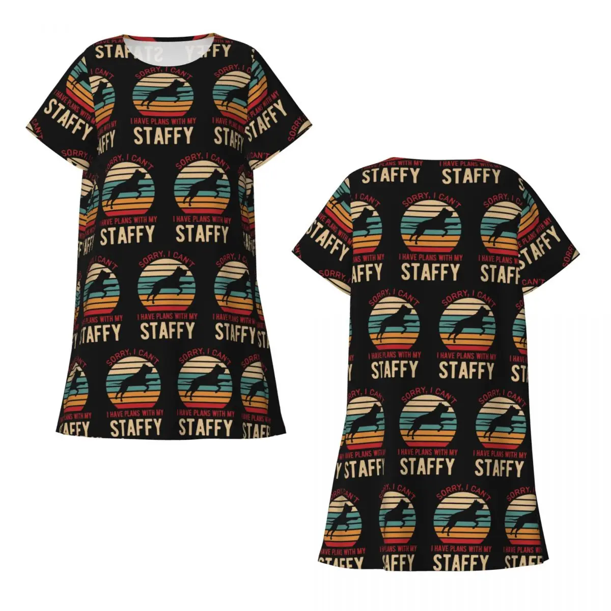 

Funny Staffordshire Bull Terrier Dog Short Sleeves Nightdress For Sleeping Women Short Sleeve Nightgowns Soft Pajama Dress
