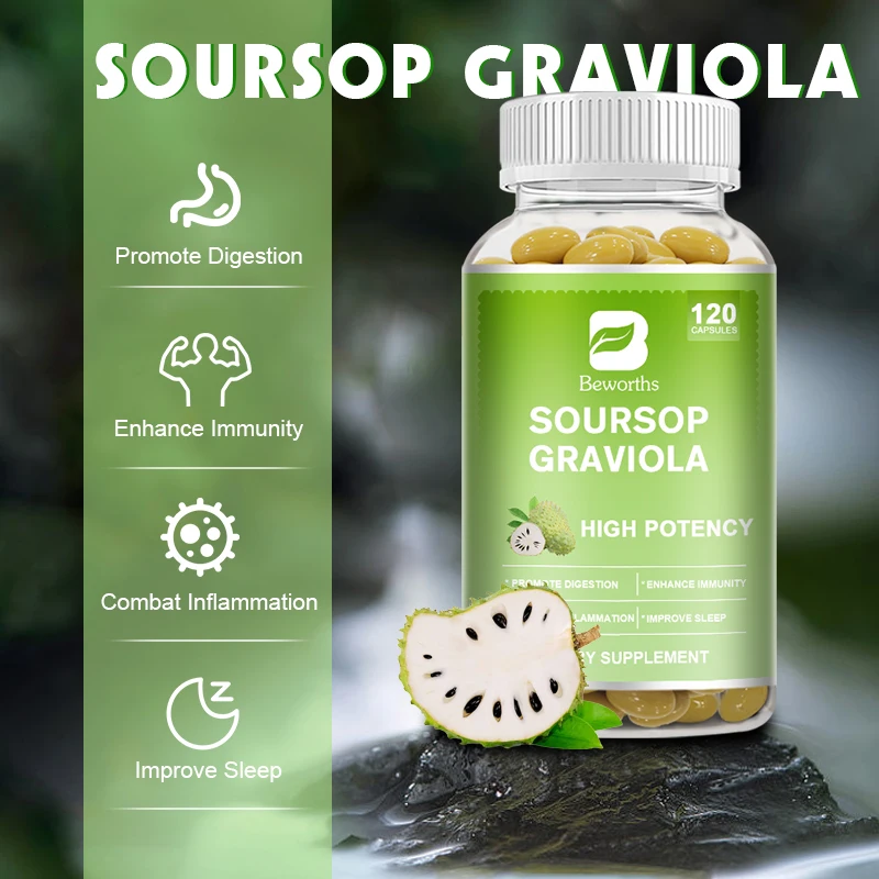 Капсулы BEWORTHS Soursop Graviola с листьями для поддержки клеток, регенерации, снятия стресса, повышения иммунитета, Травяной Растительный Экстракт