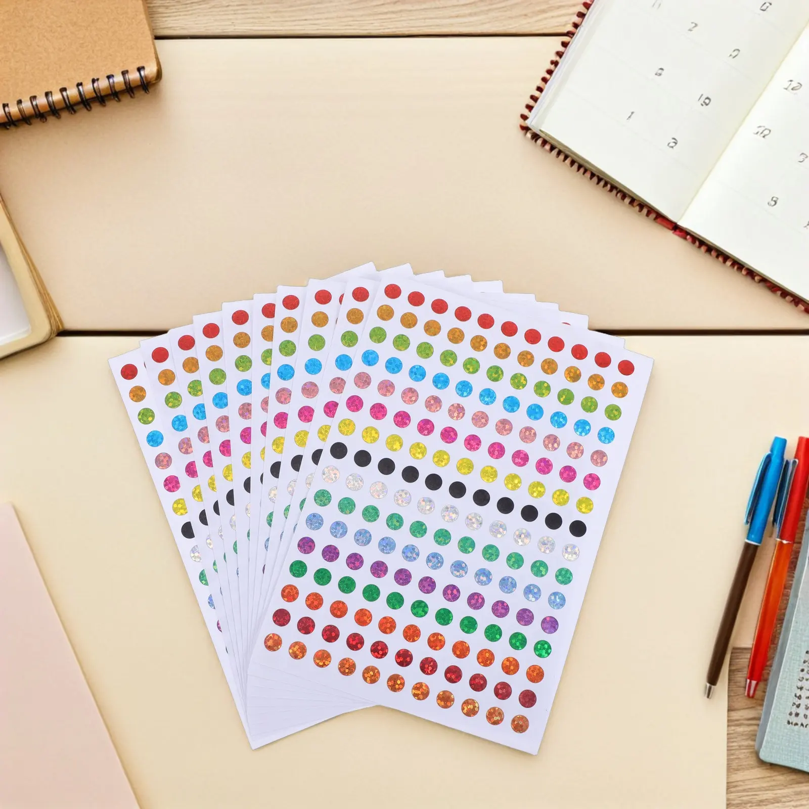 100Sheets Laser Color Coding Labels Round Shiny Sparkle Dot Stickers 6Mm 16 Colors for Planners Classroom Behavior Charts DIY