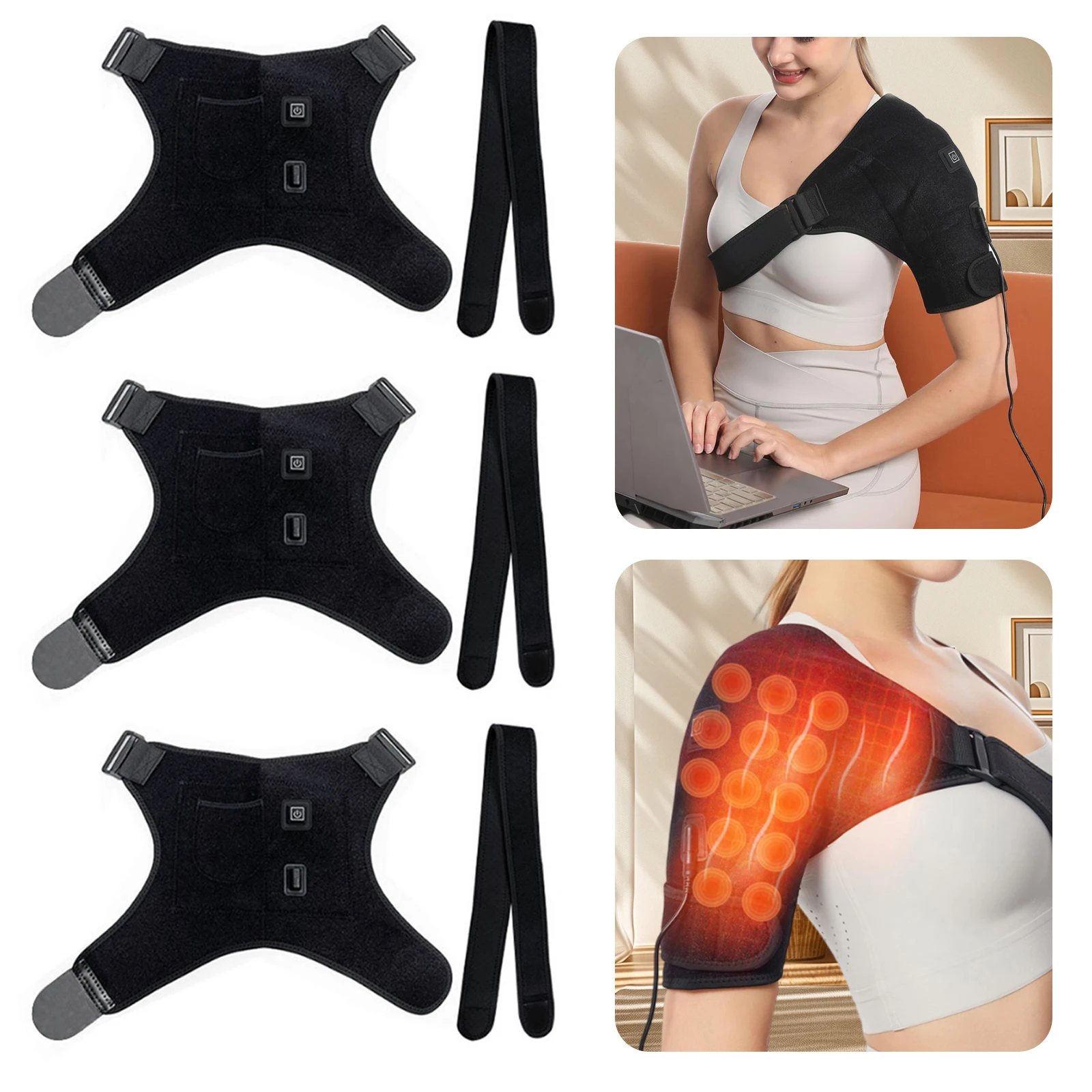 

Portable Shoulder Support Heat Pad with 3 Heat Levels Heated Shoulder Wrap Heating Electric Shoulder Wrap for Men & Women
