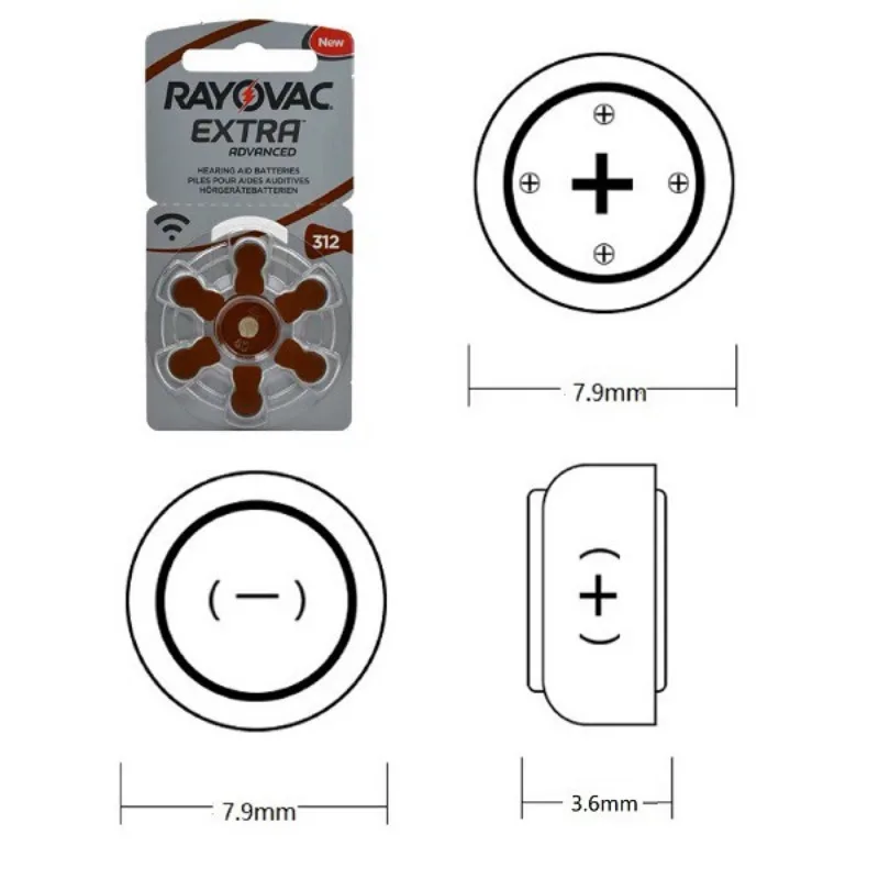 RAYOVAC Extra Size 10 13 312 675 Zinc Air Hearing Aid Battery (6 Pieces Per Card) Pr48 A13 A10s A10 Hearing Aids for Deafness