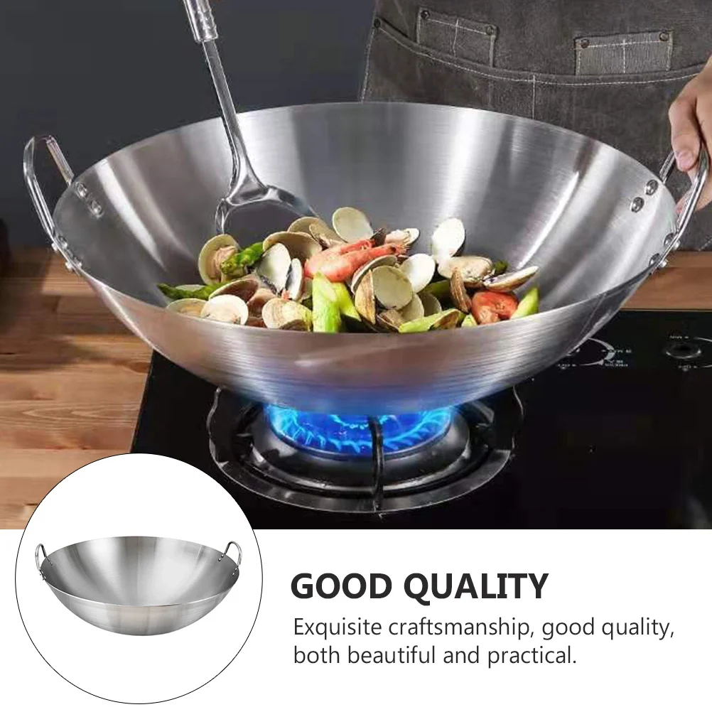

Practical 32cm Stainless Steel Wok Pan Stir Fry Skillet Deep Frying Cooking Pot Binaural Kitchen Frying Pan Dual Handle Use