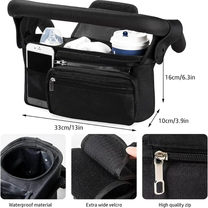 Baby-Kinderwagentasche mit isoliertem Getränkehalter, große Kapazität, Organizer für Kinderwagen, universelle Aufbewahrungstasche zum Aufhängen am Kinderwagen, Wickeltasche. – Detail 1