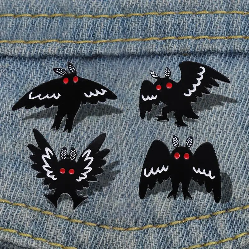 Mothman Enamel Pins Custom Red Eye Invisible Creature Animal Brooches Lapel Badges Punk Gothic Jewelry Gift for Friends