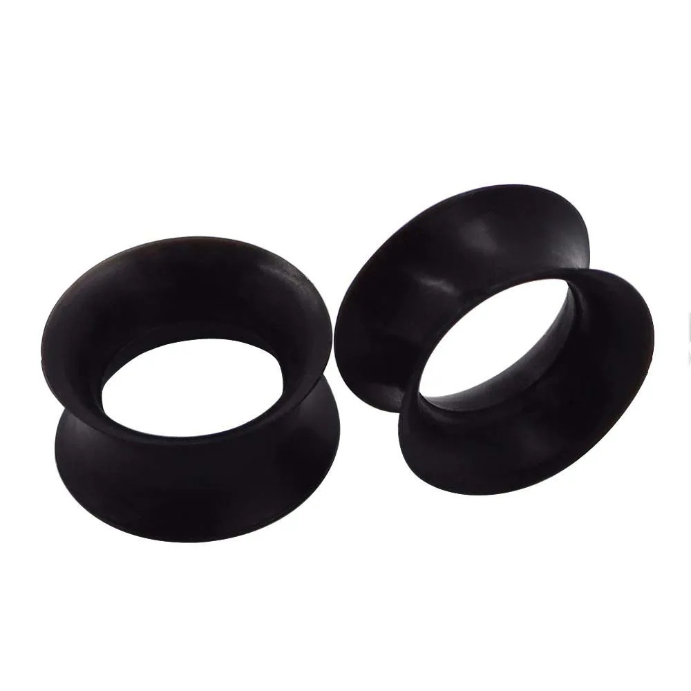 Kit de 22 plugs d'élargissement d'oreille noirs, ultra-fins, en silicone, double évasement, souples, pour piercing