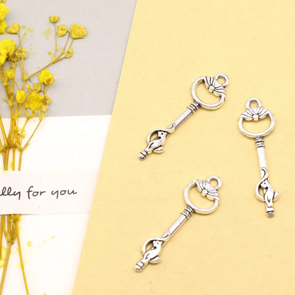 Ladies Jewelry Cute Charms Keys Antique Silver Color Pendants For Earrings 11x35mm 10pcs