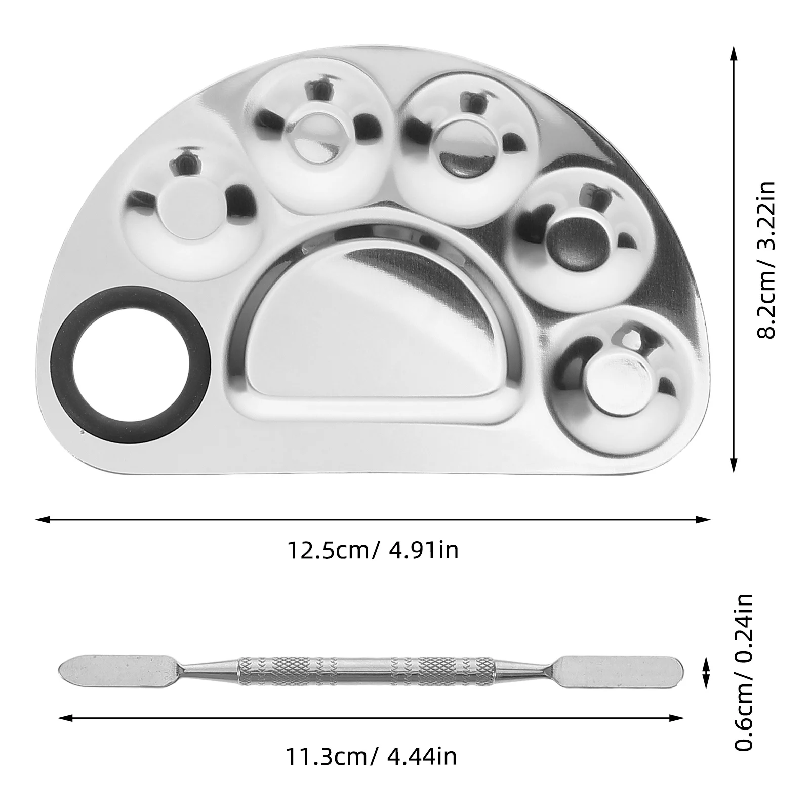 파운데이션 믹싱 팔레트 스테인리스 스틸 네일 아트 팔레트 세트, 쉬운 색상 혼합 메이크업 아티스트 필수 키트