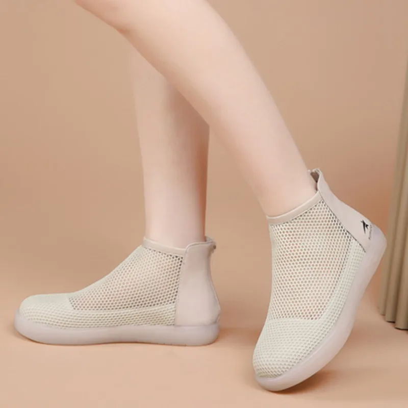 

Spring Summer Soft Leather Sandals Retro Flat Thi Bot Net oes Versatile Women's oes Soft Leather Me Cool Boots Women