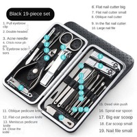 19Pcs Simple Stainless Steel Nail Clippers Set Foot Trimming Beauty Nail Sanding Tool Leather Sleeve Home Nail Care Kit Gift