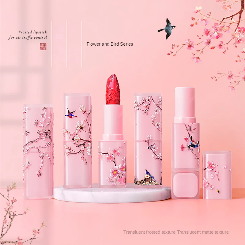 

Handmade DIY Lipstick Material Frosted Texture Flower and Bird Lipstick Tube Bird Song Floral Series Lipstick Empty Tube Shell