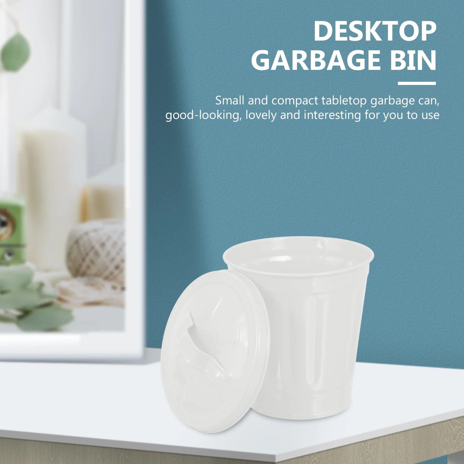 

Lidged Trash Can Small for Desk Lidded Bin Cute with Plant Garbage Pail Desktop