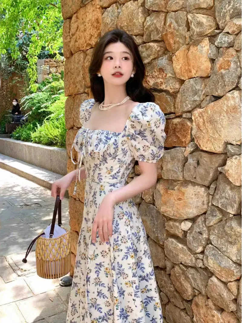 

Seaside A-line Dress Summer Ladies Spice Girls sisters Leisure New Style Short Sleeve Cheongsam One shoulder Square Neck 3H0Z