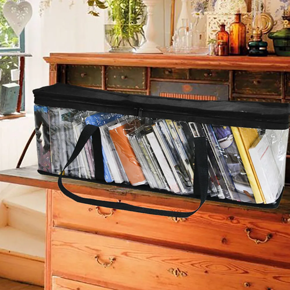 

Portable Cd Media Collection Book Organizer Transparent PVC Dvd Storage Carry Handles Zipper Closure Video Games