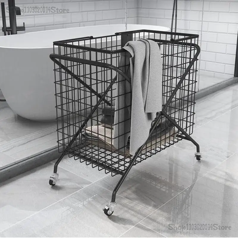 

Nordic Wrought Iron Laundry Baskets Bathroom Dirty Clothes Basket Toy Clothes Storage Basket With Wheels Household metal basket