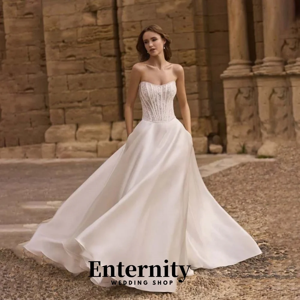 

Customized Exquisite Sleeveless Wedding Gown Charming Scoop-neck Sweep Train Bridal Dresses Lace Bridal Gown Vestidos De Noiva