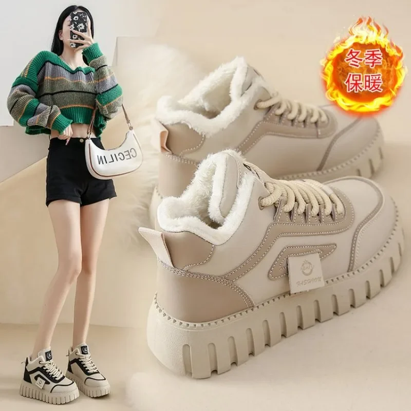 Zapatillas De deporte cálidas para Mujer, zapatos planos De retales con cordones, ligeros, clásicos y versátiles, invierno, 2024