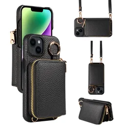 Zipper Wallet Crossbody Phone Case For iPhone 16 15 14 13 12 Mini 11 Pro Max XSMAX XR Organ Card Holder Lanyard Leather Cover
