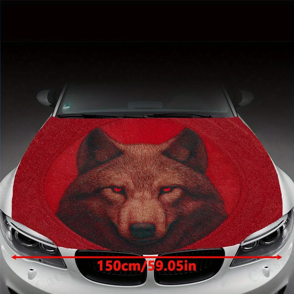 Red Wolf Car Hood Decal Sticker - Splash-Resistant, Easy Removal Durable Vinyl Wrap, Fit For All Vehicles, Car Accessories Gift,