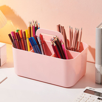 Plastic Storage Basket With Handle,Portable Pencil Pen Stationery Storage Box,Desktop Sorting Organizer With 5 Compartments