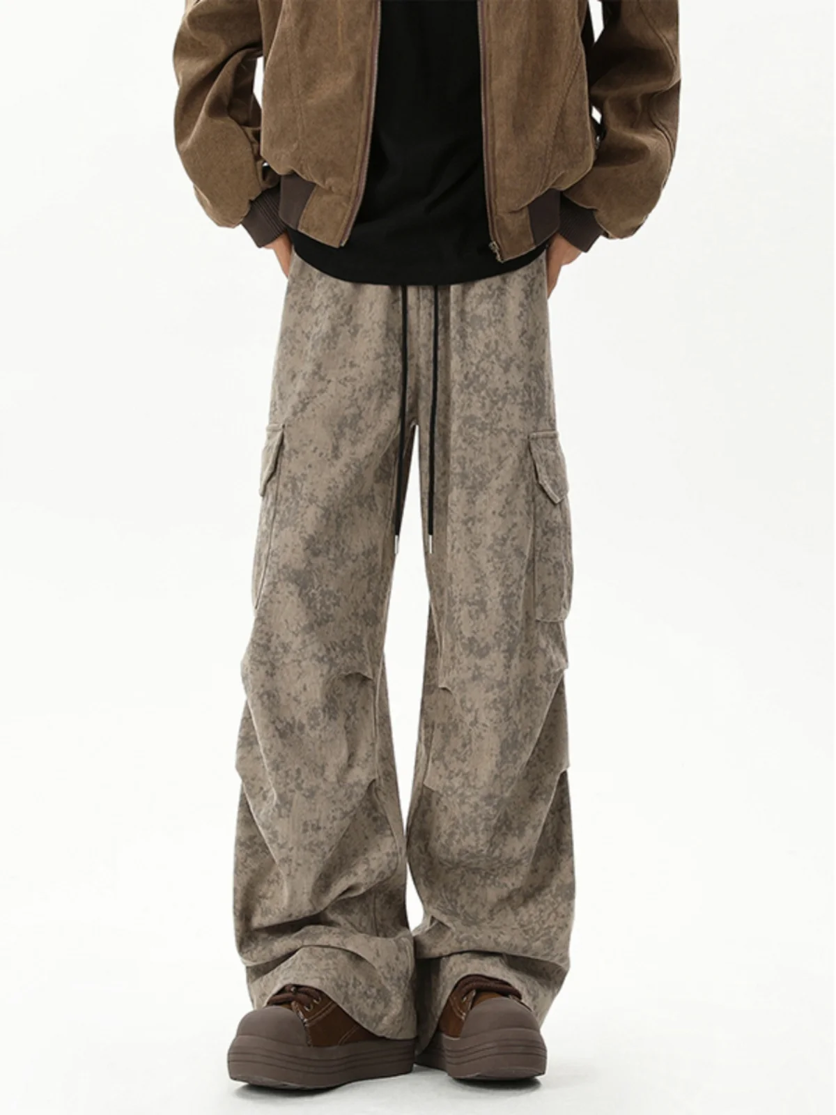 

Мужские рабочие брюки из вельвета с мраморным узором, осенне-зимние, в американском стиле, плиссированные, свободные, прямые, повседневные, в стиле парашютчиков