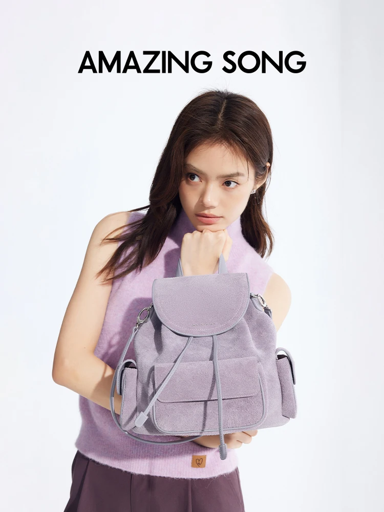

Amazing Song Toast Backpack Women's bag 2025 New Top-grain Leather Classic College Style Multifunctional Storage