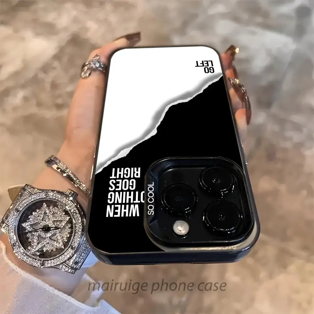 حافظة هاتف جديدة بأحرف بيضاء وسوداء مضادة للانزلاق ومضادة للصدمات مناسبة لهاتف iPhone 16 15 14 13 12 11 Pro Max plus mini se