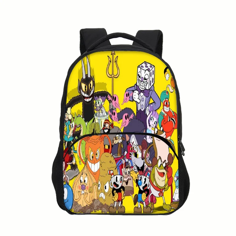 Student Cartoon School Bag with Frontal Pocket-Classic Canvas Daypack C-Cup-head Graphic Travel Backpack for Kid,Teen