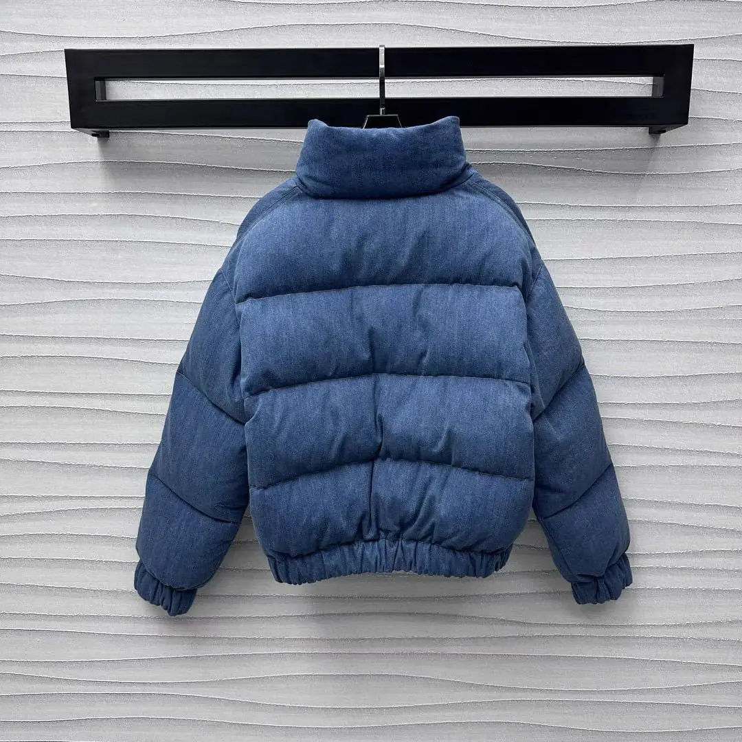 Winter New Retro-style Denim Cotton Coat Ski Suit Short Stand-collar Down Jacket
