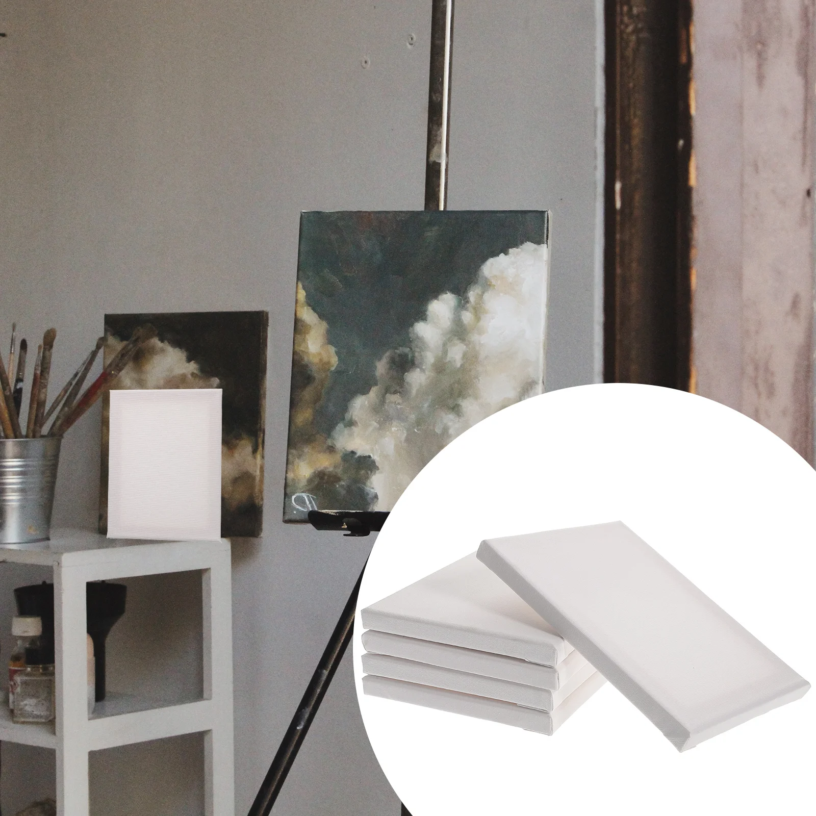 

5pcs White Stretched Canvas for Painting Oil Frame Small Suite Watercolor Travel Lightweight Portable Bulk Set