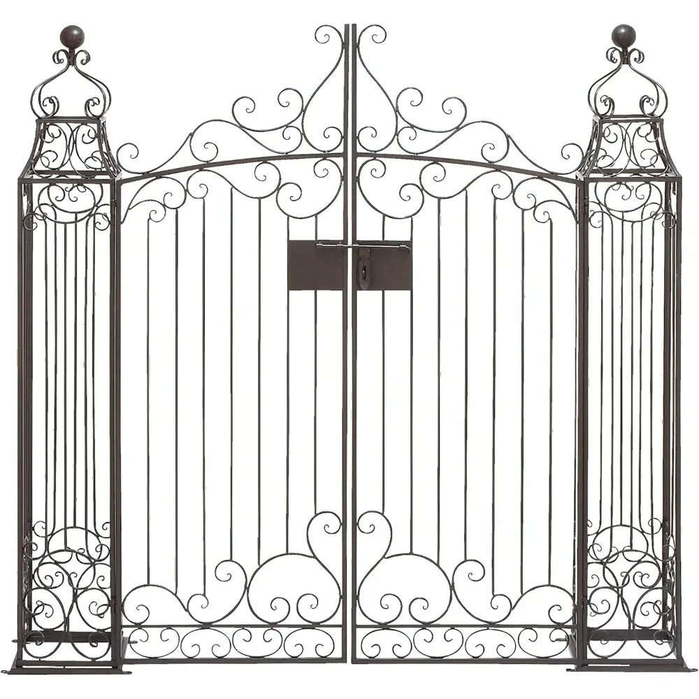 79 Metal Solid Garden Arbor with Pillars and Latch Lock Closure, 64