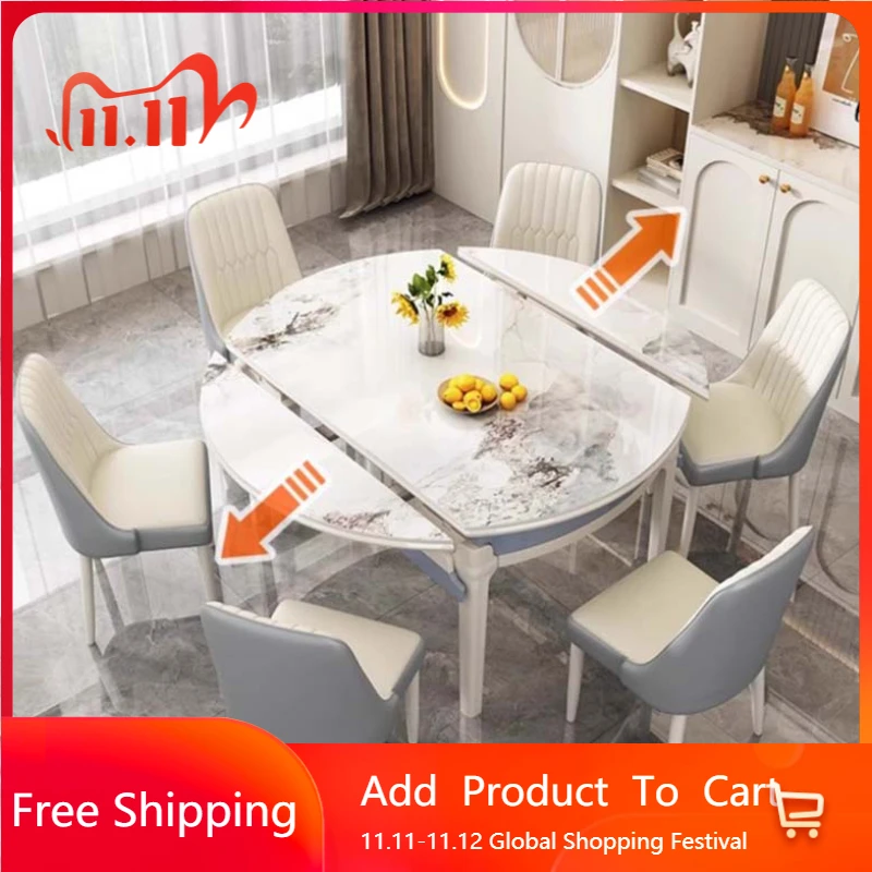 

Service Round Modern Dining Table Chairs Extendable Long Luxury Designer Dining Table Kitchen Salon Muebles Trendy Furniture
