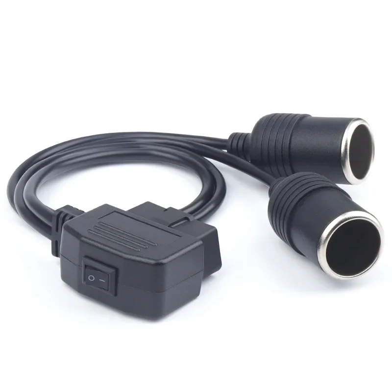 Interruptor de 12V OBDII OBD2 24AWG, Cable de fuente de alimentación, 16 pines hembra, encendedor de cigarrillos de coche, fuente de alimentación CC, Cable conector macho OBD