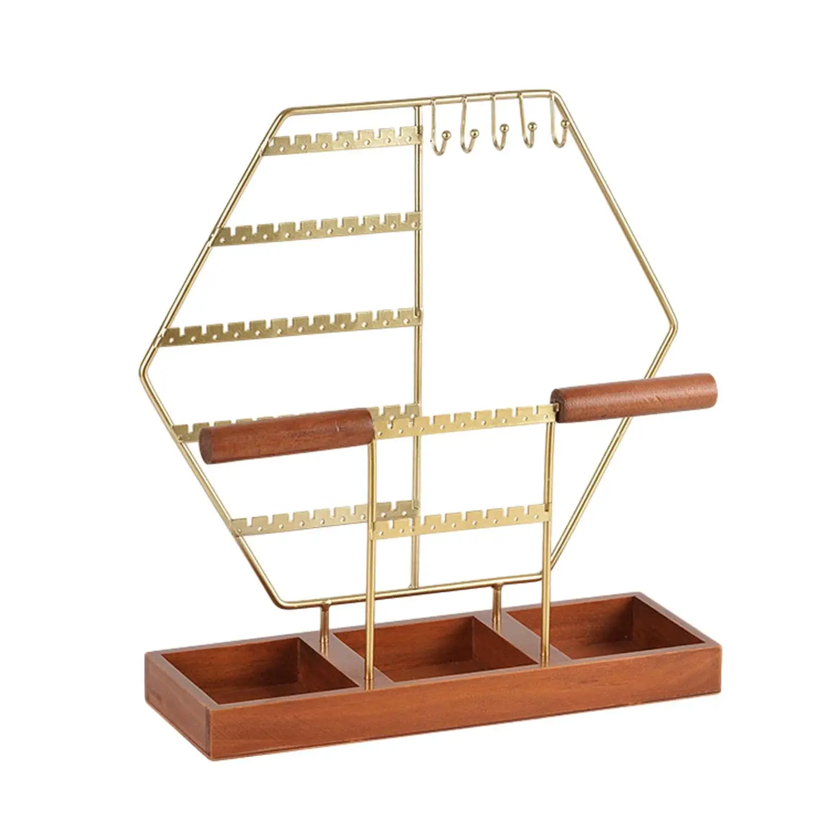 Wood Iron Jewelry Organizer Display Rack with Drawer Multi Tier Necklace Bracelet Earring Storage Stand for Bedroom Vanity