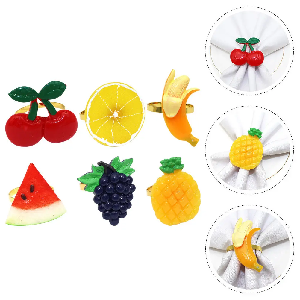 

6Pcs Dining Napkin Holder Fun Fruit Pattern Napkin Ring for Hawaii Party Table Decoration Supply Serviette Ring